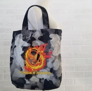 Hunger Games Reverse Fire Mockingjay Tie Dye Tote Black Canvas Distressed Bag